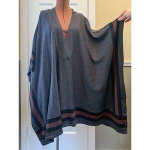 Hinge gray striped oversized poncho tunic sweater